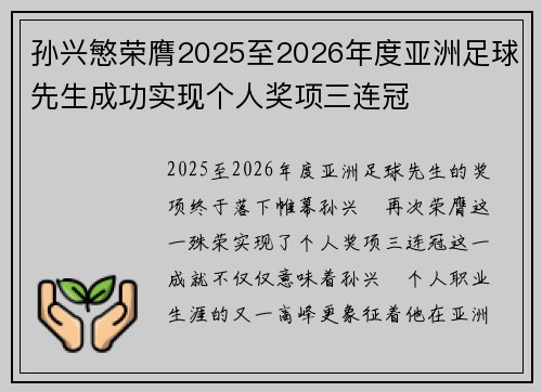 孙兴慜荣膺2025至2026年度亚洲足球先生成功实现个人奖项三连冠 孙兴慜荣膺2025至2026年度亚洲足球先生成功实现个人奖项三连冠